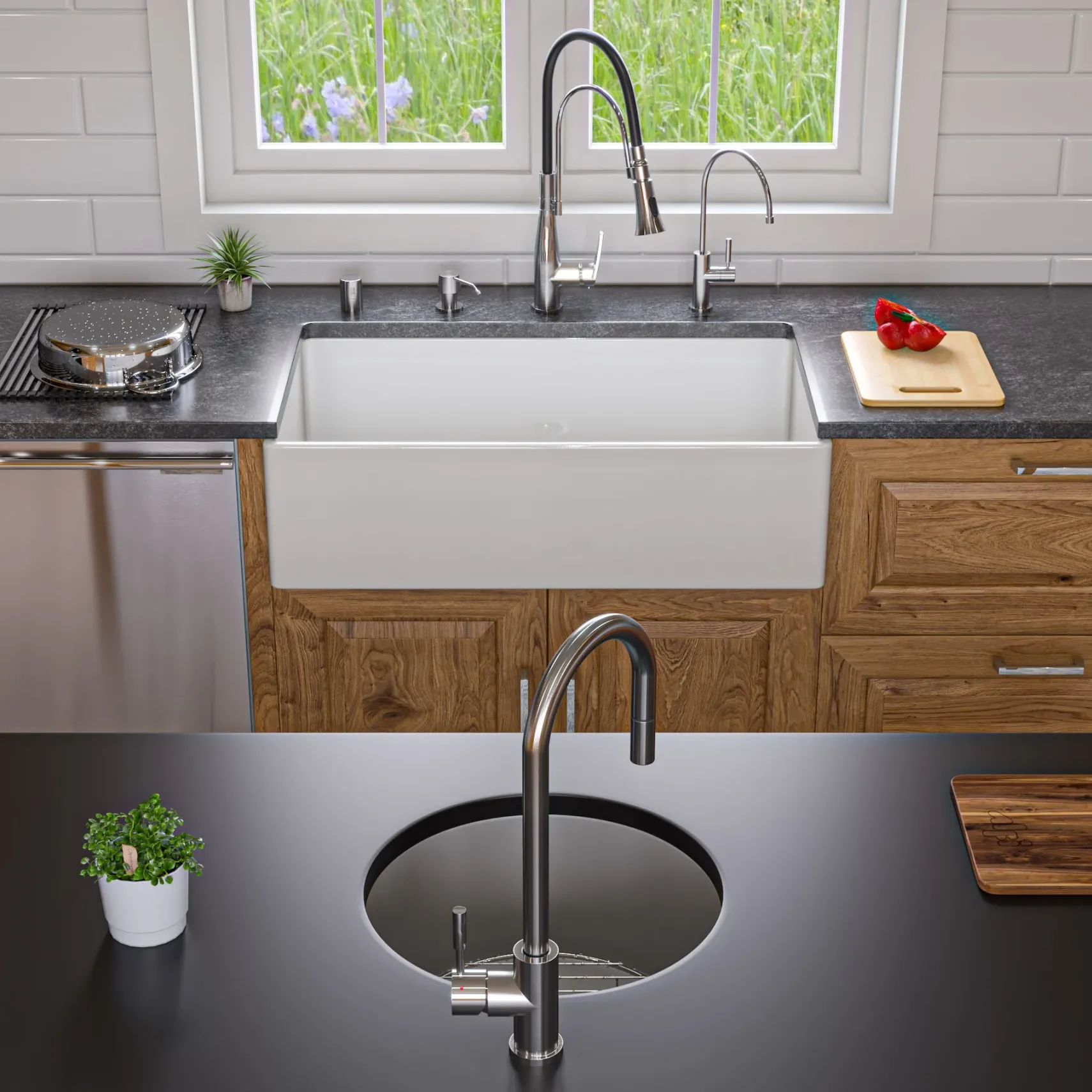 ALFI brand 19" Round Fireclay Bar/Prep Sink, Gray Matte, ABF1818R-GM