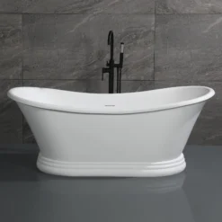 ALFI brand 63" Solid Surface Resin Free Standing Oval Bathtub, White Matte, AB9950