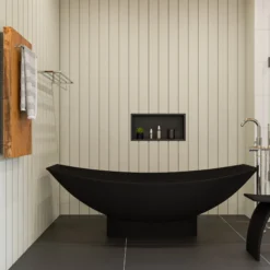 ALFI brand 71" Solid Surface Resin Free Standing Oval Bathtub, Hammock Style, Black Matte, AB9991BM