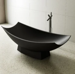 ALFI brand 71" Solid Surface Resin Free Standing Oval Bathtub, Hammock Style, Black Matte, AB9992BM