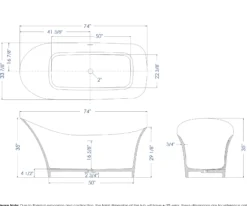 ALFI brand 74" Solid Surface Smooth Resin Free Standing Oval Soaking Bathtub, White Matte, AB9915