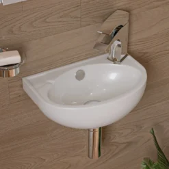 ALFI brand 14.13" x 9.5" Oval Wall Mount Porcelain Bathroom Sink, White, 1 Faucet Hole, ABC118