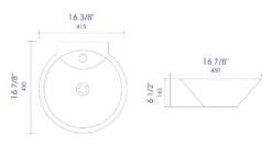 ALFI brand 16.38" x 16.88" Oval Wall Mount Porcelain Bathroom Sink, White, 1 Faucet Hole, ABC113