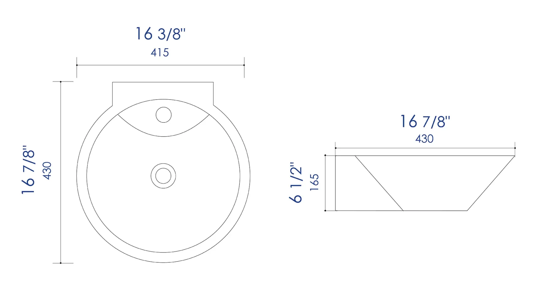 ALFI brand 16.38" x 16.88" Oval Wall Mount Porcelain Bathroom Sink, White, 1 Faucet Hole, ABC113