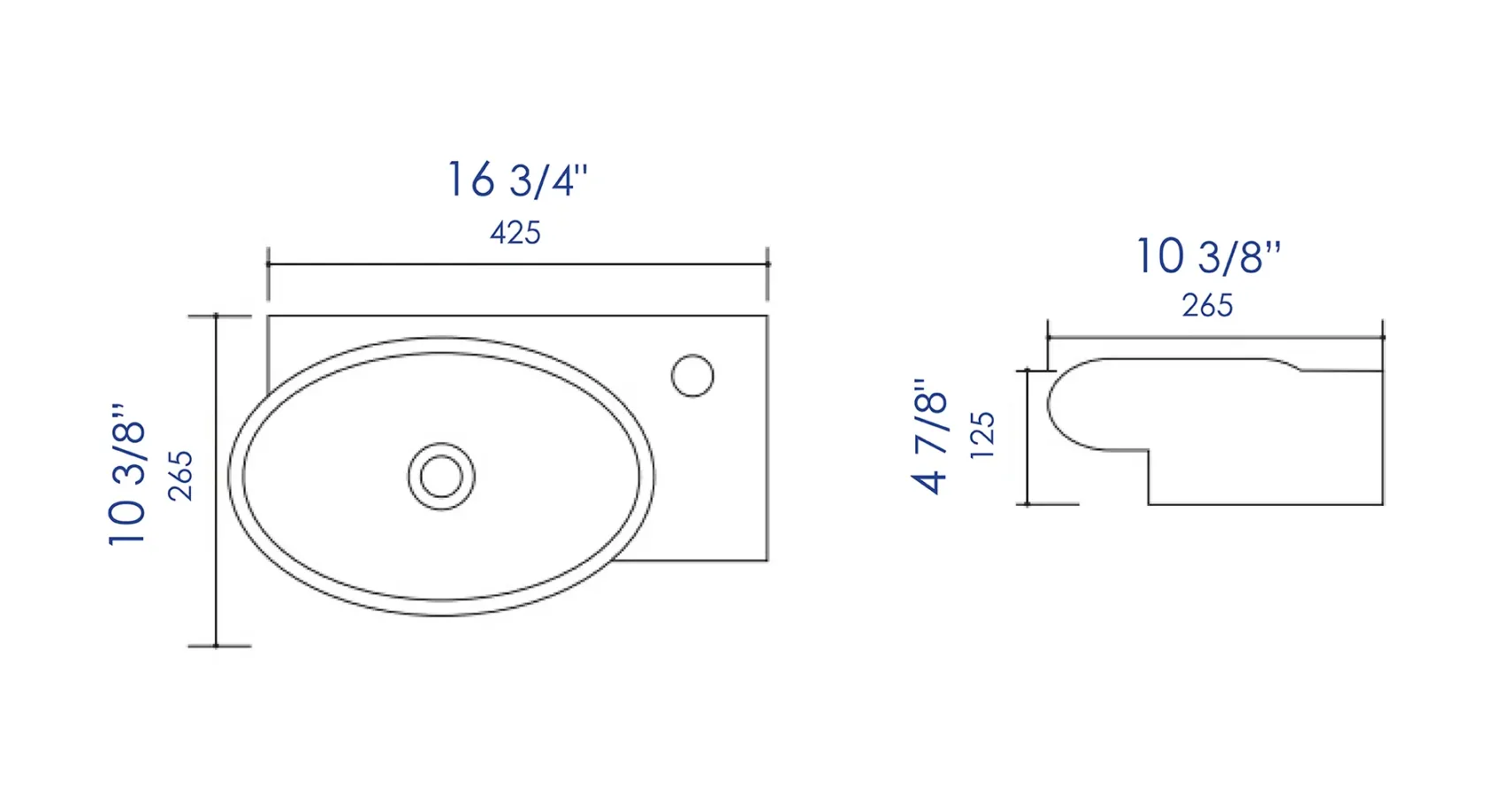 ALFI brand 16.75" x 10.38" Oval Wall Mount Porcelain Bathroom Sink, White, 1 Faucet Hole, ABC117