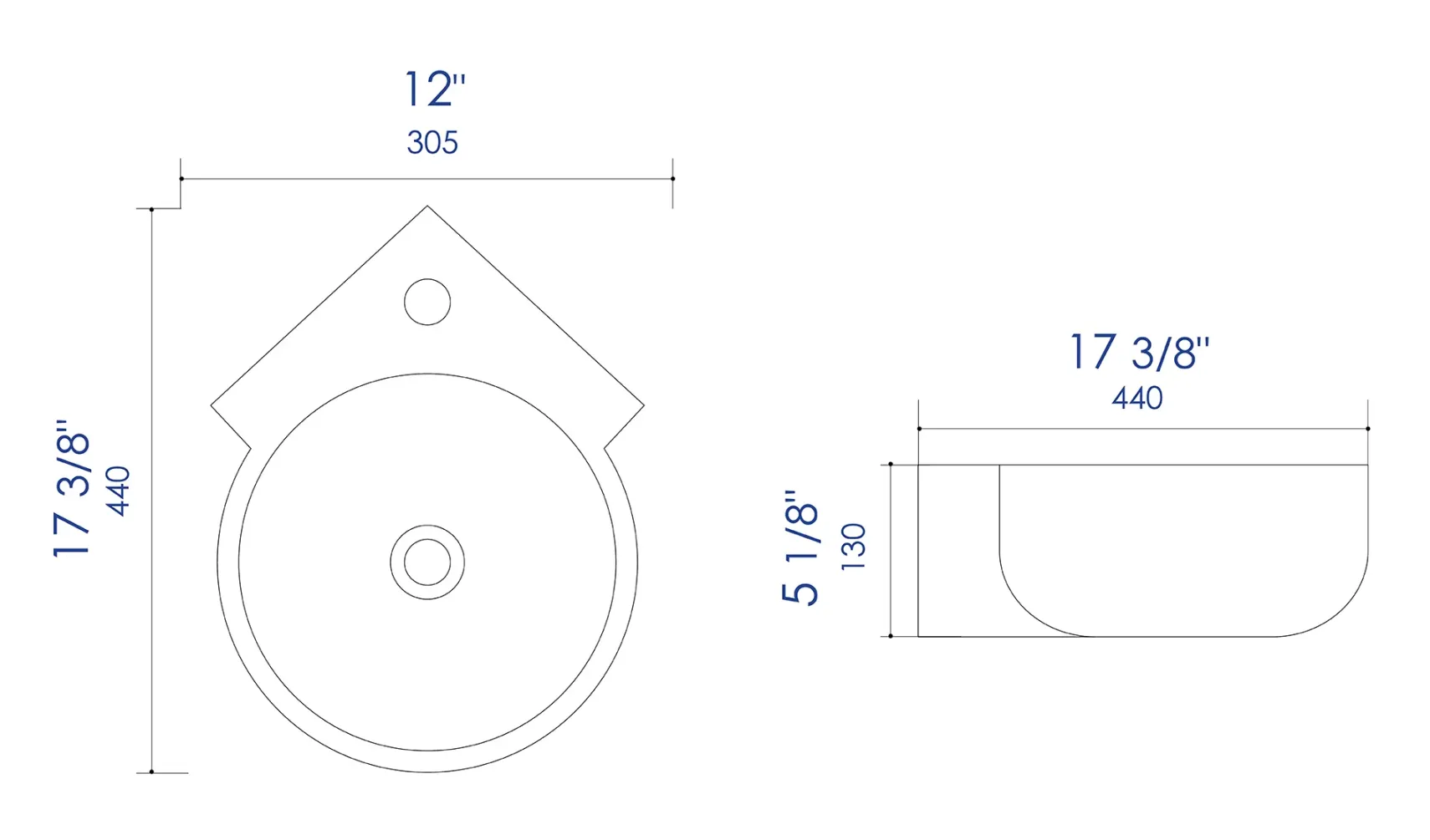 ALFI brand 17.38" x 12" Oval Wall Mount Porcelain Bathroom Sink, White, 1 Faucet Hole, ABC121