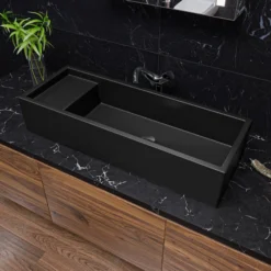 ALFI brand 39.4" x 14.6" Rectangle Above Mount or Semi Recessed Fireclay Bathroom Sink, Black Matte, No Faucet Hole, AB39TRBM