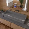 ALFI brand 47.4" x 17.75" Rectangle Above Mount or Semi Recessed Fireclay Bathroom Sink, Gray Matte, No Faucet Hole, AB48TRGM