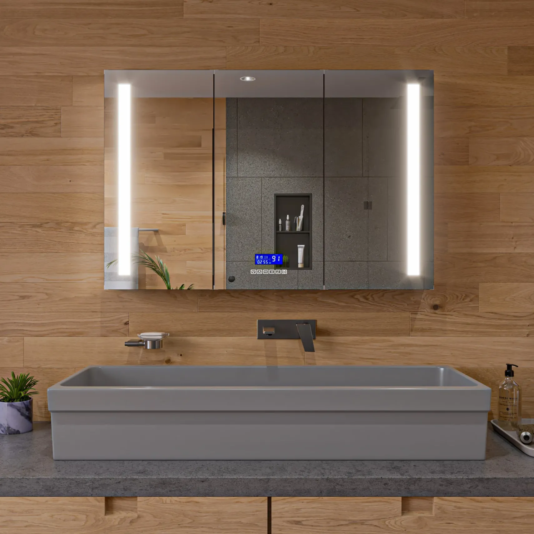 ALFI brand 47.4" x 17.75" Rectangle Above Mount or Semi Recessed Fireclay Bathroom Sink, Gray Matte, No Faucet Hole, AB48TRGM