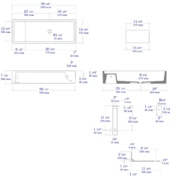 ALFI brand 39.4" x 14.6" Rectangle Above Mount or Semi Recessed Fireclay Bathroom Sink, White, No Faucet Hole, AB39TR