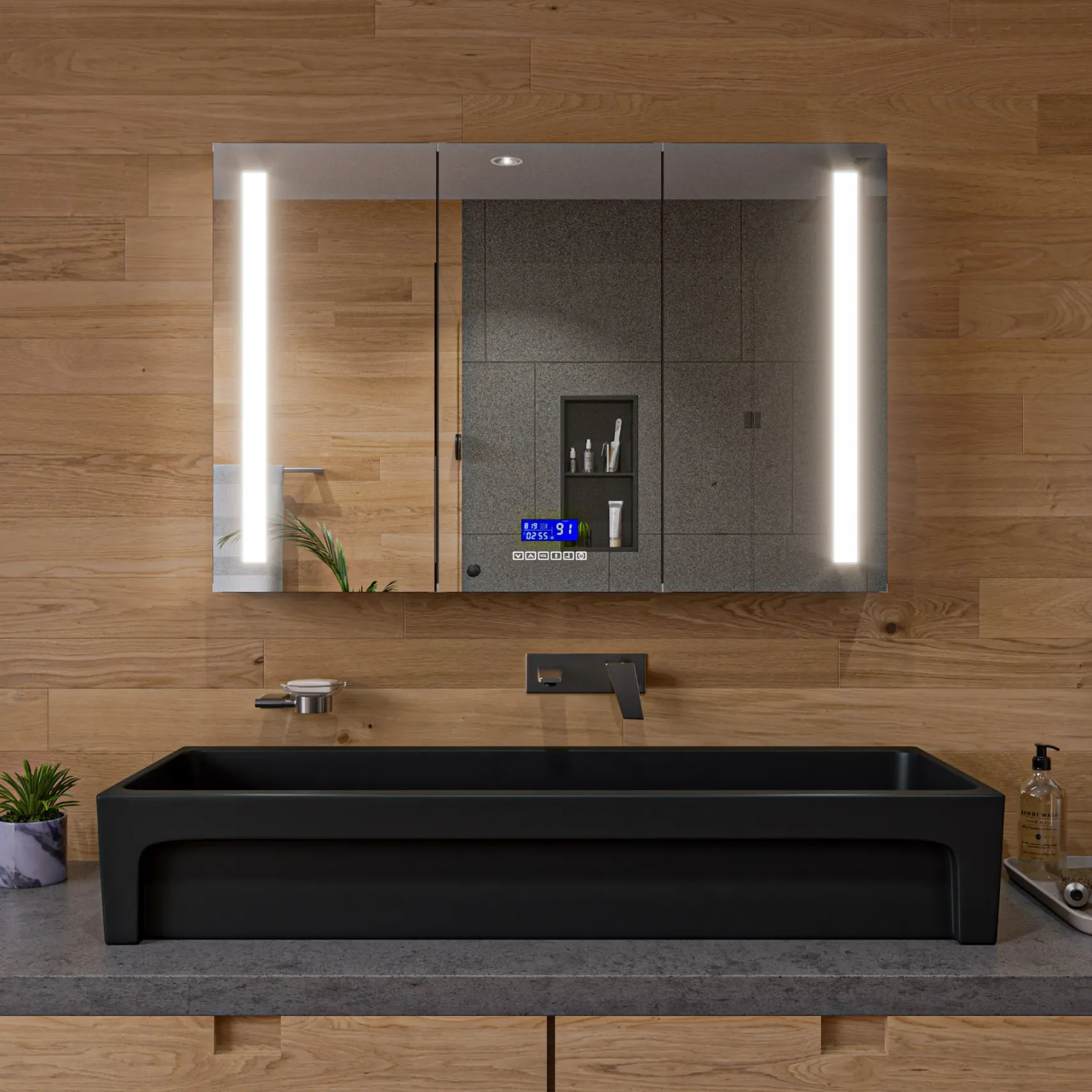 ALFI brand 47.4" x 17.75" Rectangle Above Mount or Semi Recessed Fireclay Bathroom Sink, Black Matte, No Faucet Hole, AB48TRBM