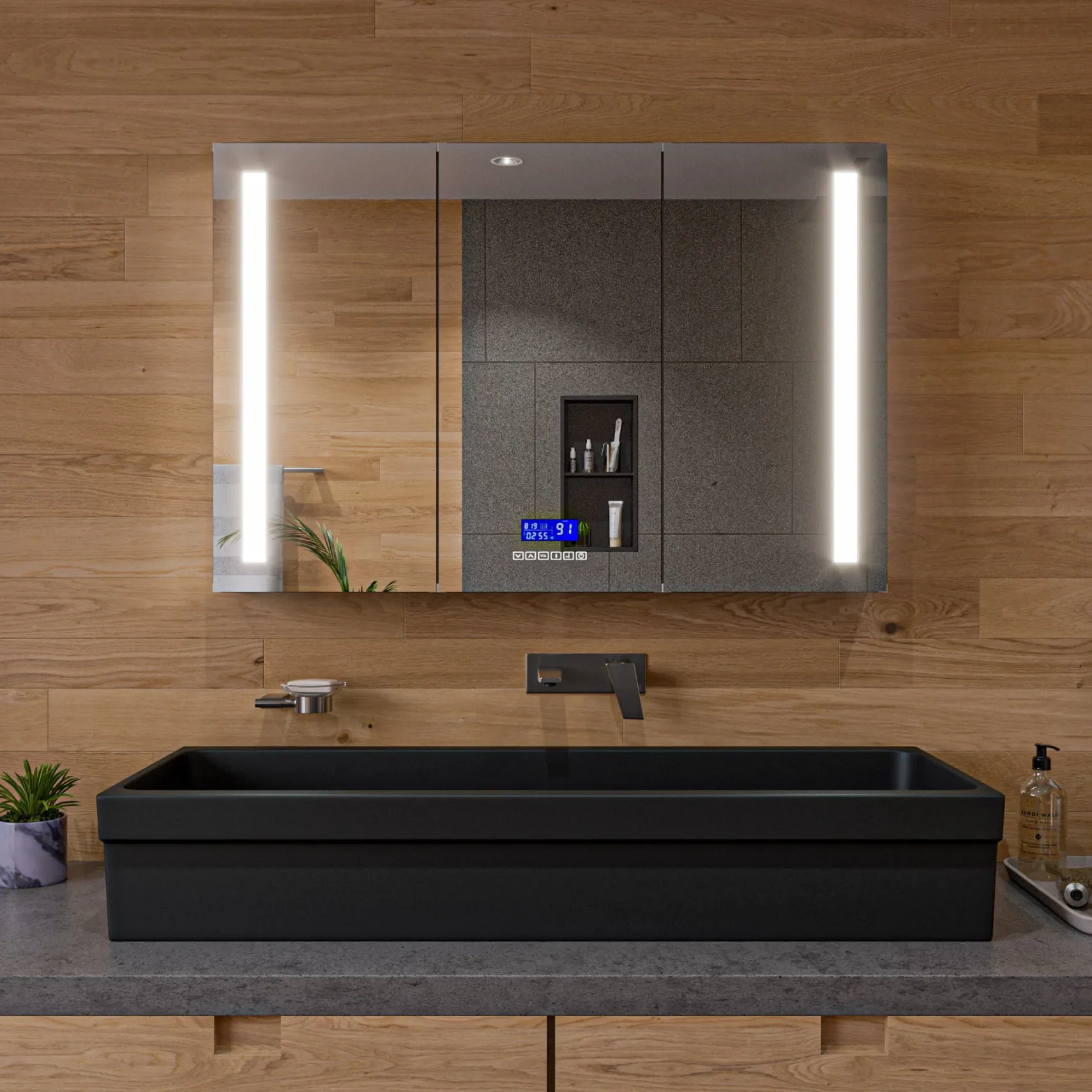 ALFI brand 47.4" x 17.75" Rectangle Above Mount or Semi Recessed Fireclay Bathroom Sink, Black Matte, No Faucet Hole, AB48TRBM