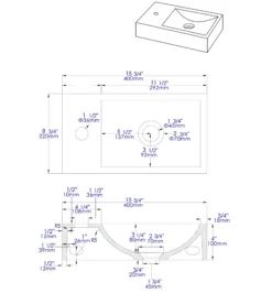 ALFI brand 15.75" x 8.66" Rectangle Wall Mount Concrete Bathroom Sink, Gray Matte, 1 Faucet Hole, ABCO108