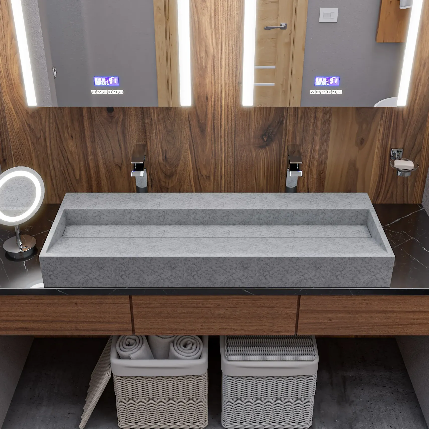 ALFI brand 48" x 18" Rectangle Above Mount or Semi Recessed Concrete Bathroom Sink, Gray Matte, No Faucet Hole, ABCO48TR