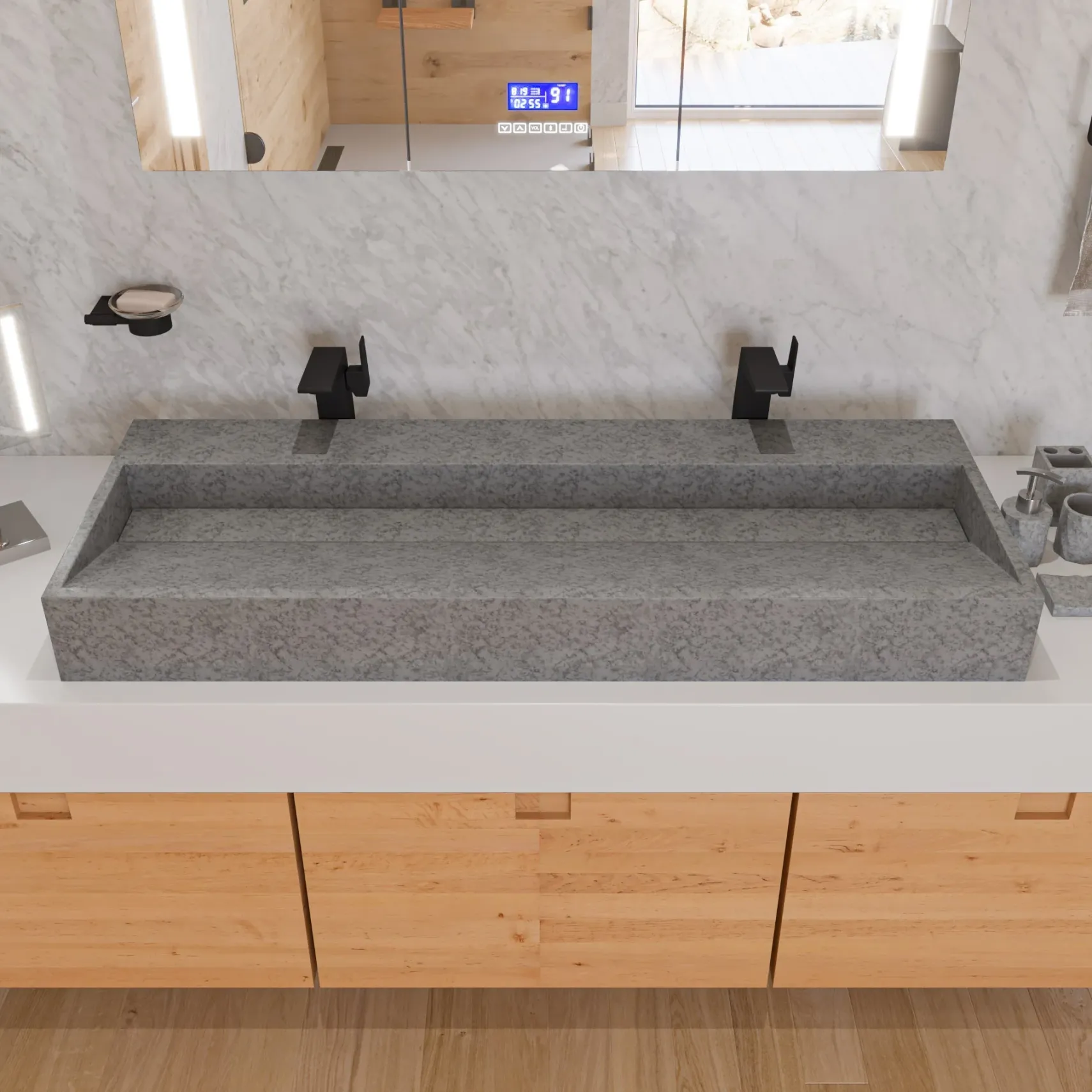 ALFI brand 48" x 18" Rectangle Above Mount or Semi Recessed Concrete Bathroom Sink, Gray Matte, No Faucet Hole, ABCO48TR