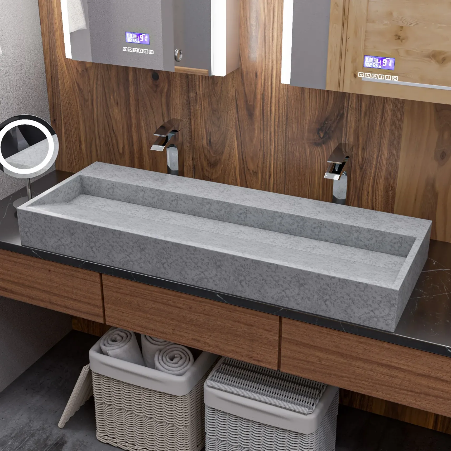 ALFI brand 48" x 18" Rectangle Above Mount or Semi Recessed Concrete Bathroom Sink, Gray Matte, No Faucet Hole, ABCO48TR
