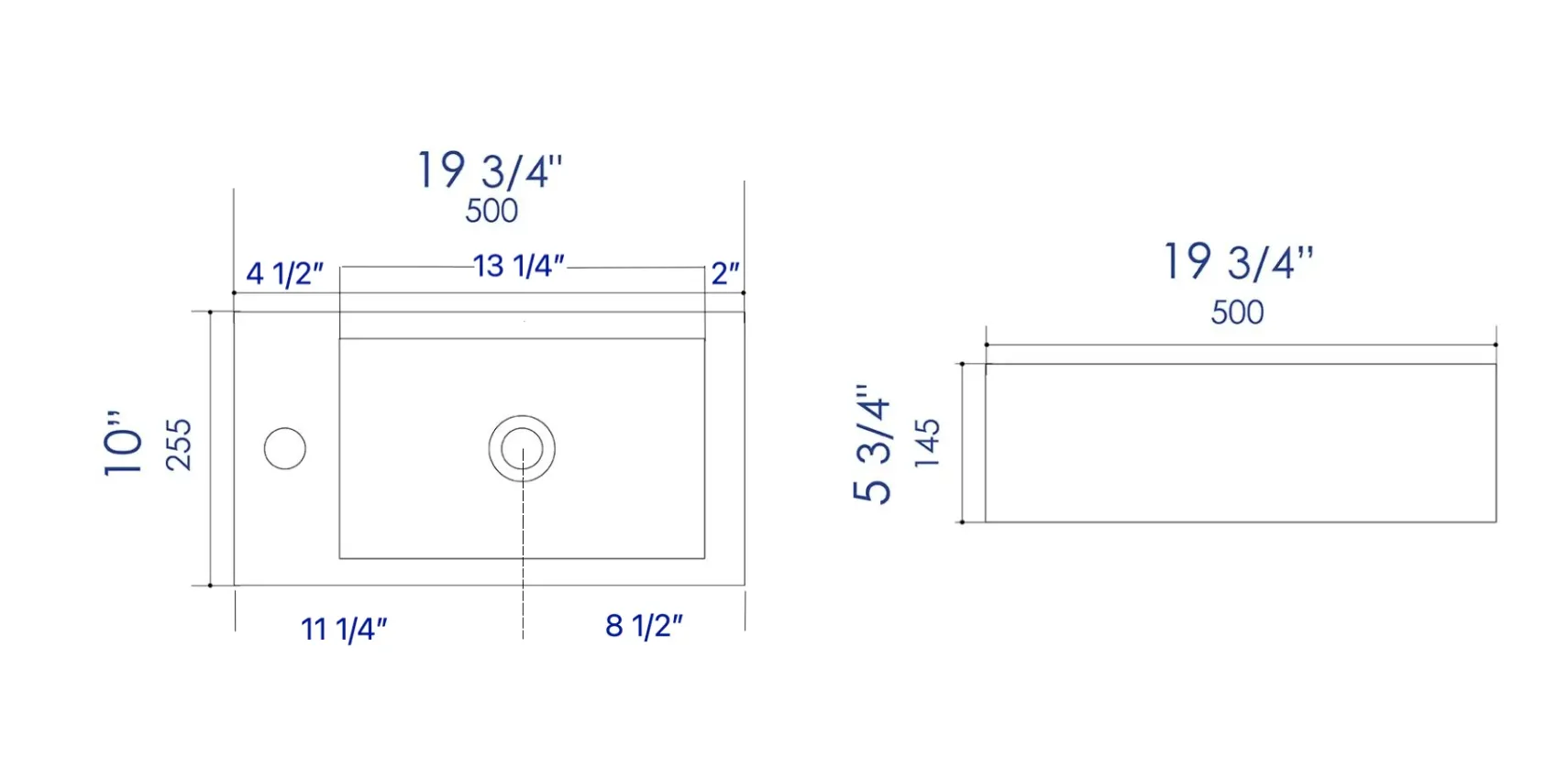 ALFI brand 19.75" x 10" Rectangle Wall Mount Porcelain Bathroom Sink, White, 1 Faucet Hole, ABC116