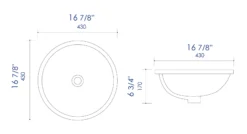 ALFI brand 16.88" x 16.88" Round Under Mount Porcelain Bathroom Sink, White, No Faucet Hole, ABC601