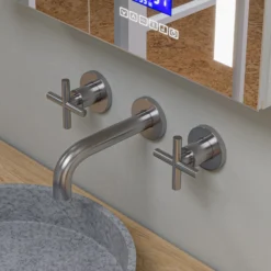 ALFI brand AB1035-BN Brushed Nickel 8" Widespread Wall-Mounted Cross Handle Faucet