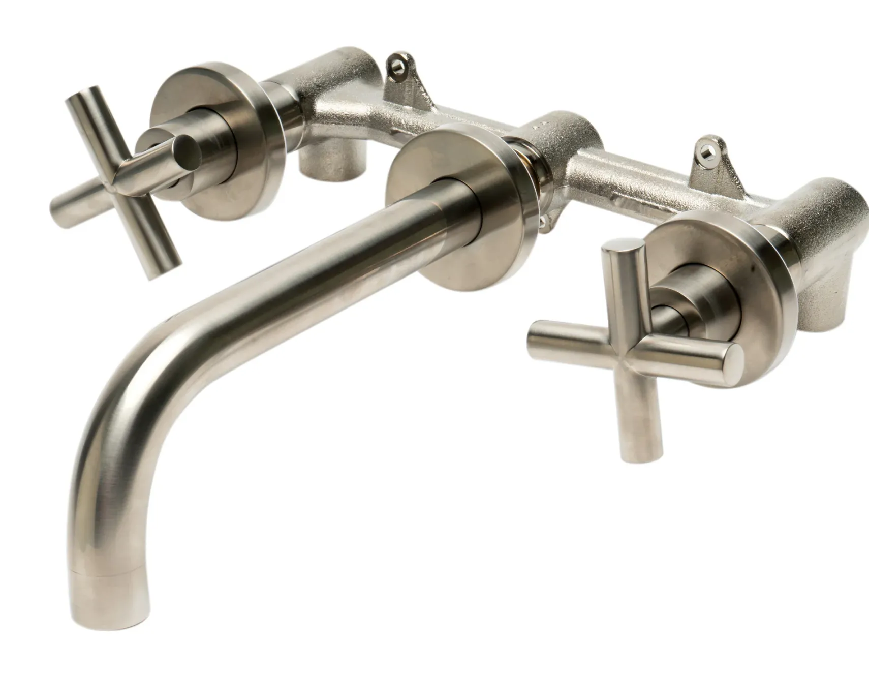 ALFI brand AB1035-BN Brushed Nickel 8" Widespread Wall-Mounted Cross Handle Faucet