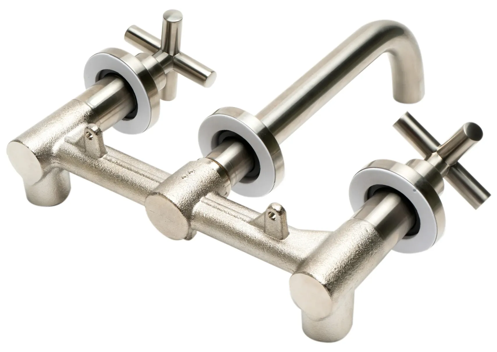 ALFI brand AB1035-BN Brushed Nickel 8" Widespread Wall-Mounted Cross Handle Faucet