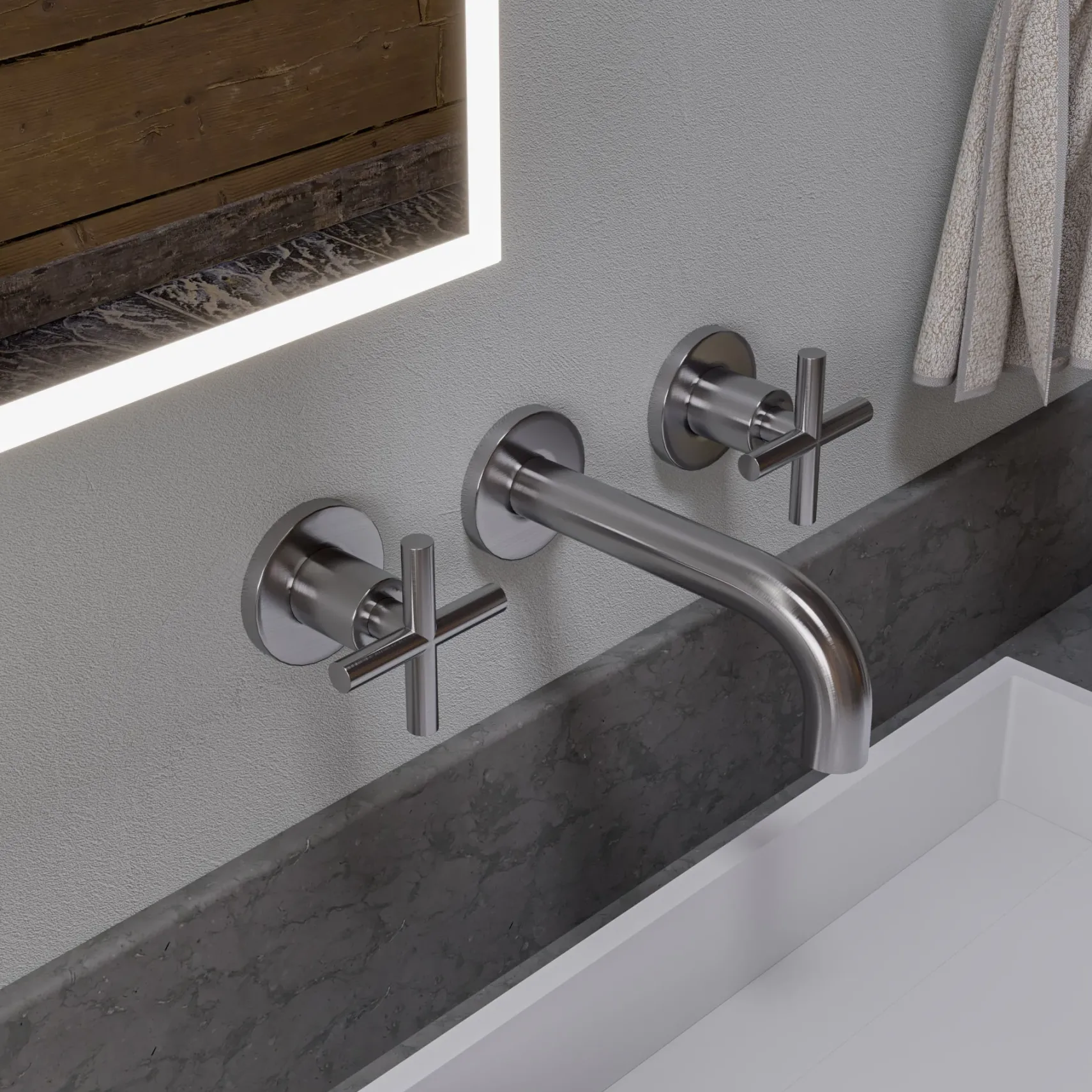 ALFI brand AB1035-BN Brushed Nickel 8" Widespread Wall-Mounted Cross Handle Faucet