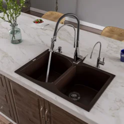 ALFI brand AB3220DI-C Chocolate 32" Drop-In Double Bowl Granite Composite Kitchen Sink