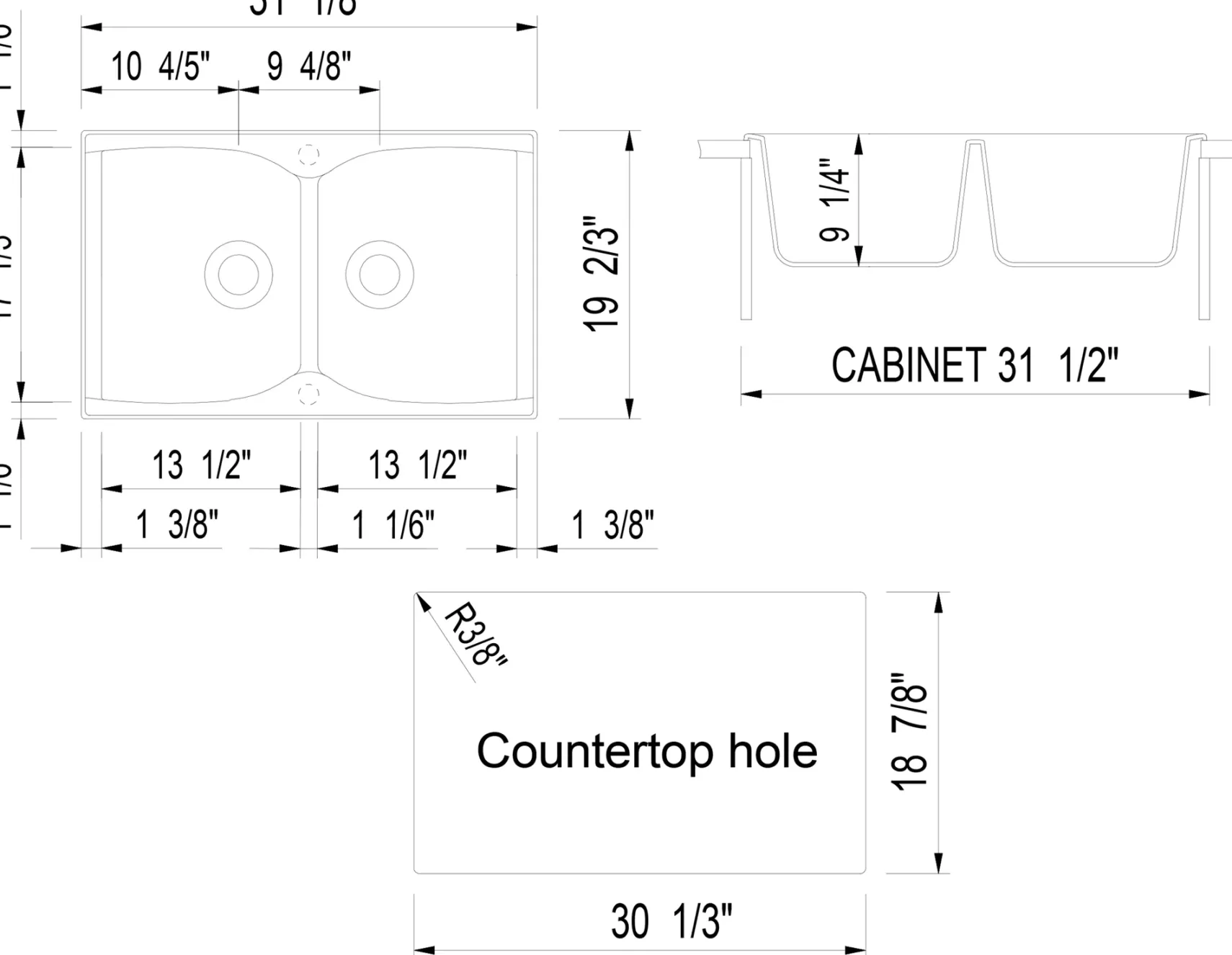 ALFI brand AB3220DI-C Chocolate 32" Drop-In Double Bowl Granite Composite Kitchen Sink