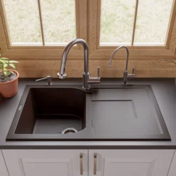 ALFI brand AB1620DI-C Chocolate 34" Single Bowl Granite Composite Kitchen Sink with Drainboard