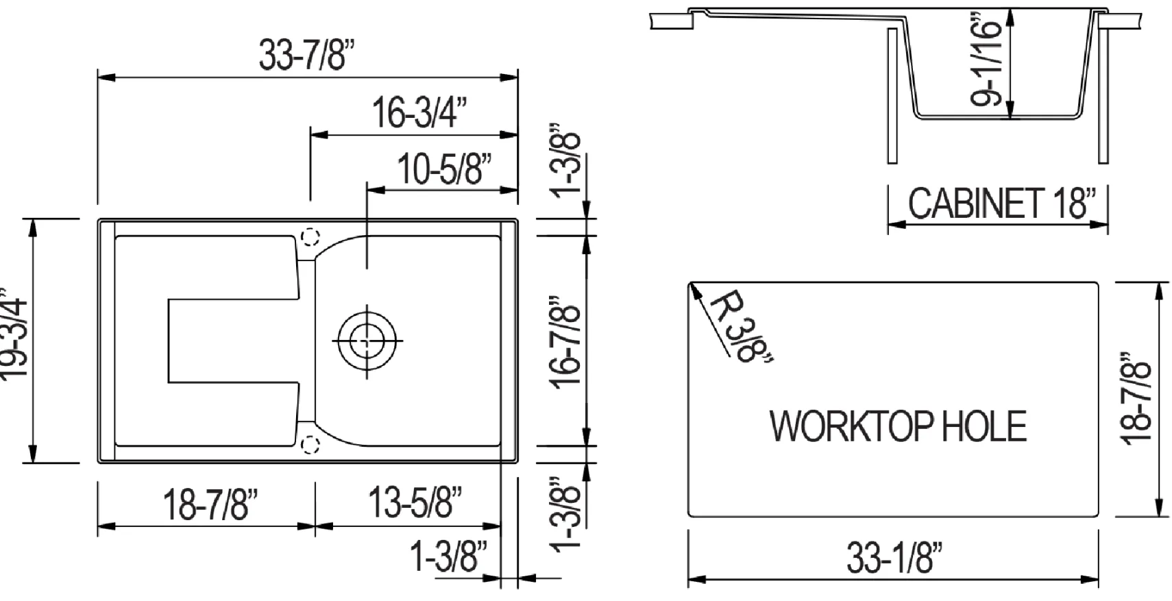ALFI brand AB1620DI-C Chocolate 34" Single Bowl Granite Composite Kitchen Sink with Drainboard