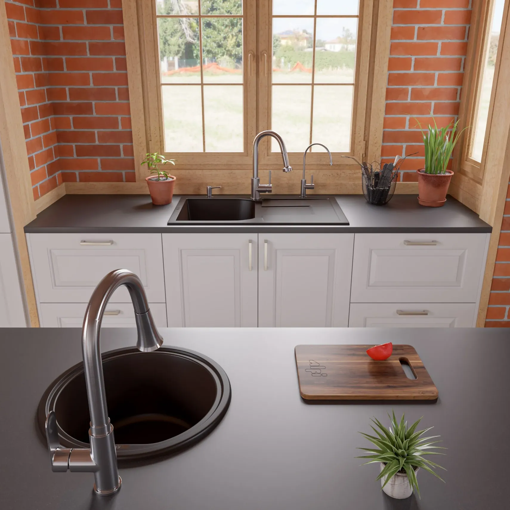 ALFI brand AB1620DI-C Chocolate 34" Single Bowl Granite Composite Kitchen Sink with Drainboard