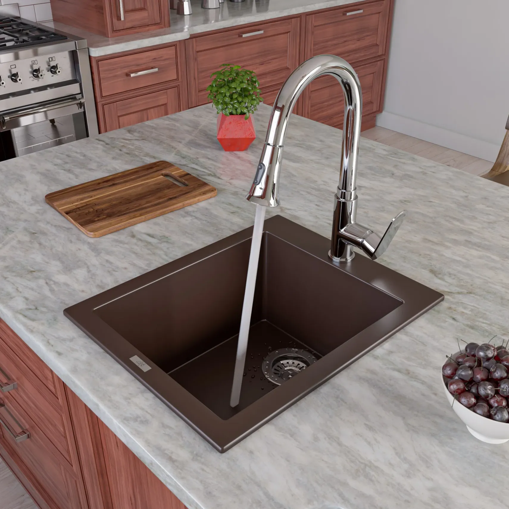 ALFI brand AB1720DI-C Chocolate 17" Drop-In Rectangular Granite Composite Kitchen Prep Sink