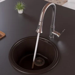 ALFI brand AB1717DI-C Chocolate 17" Drop-In Round Granite Composite Kitchen Prep Sink