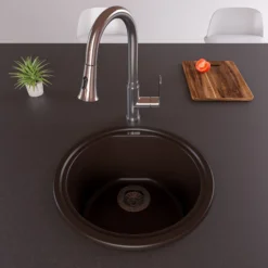 ALFI brand AB1717DI-C Chocolate 17" Drop-In Round Granite Composite Kitchen Prep Sink