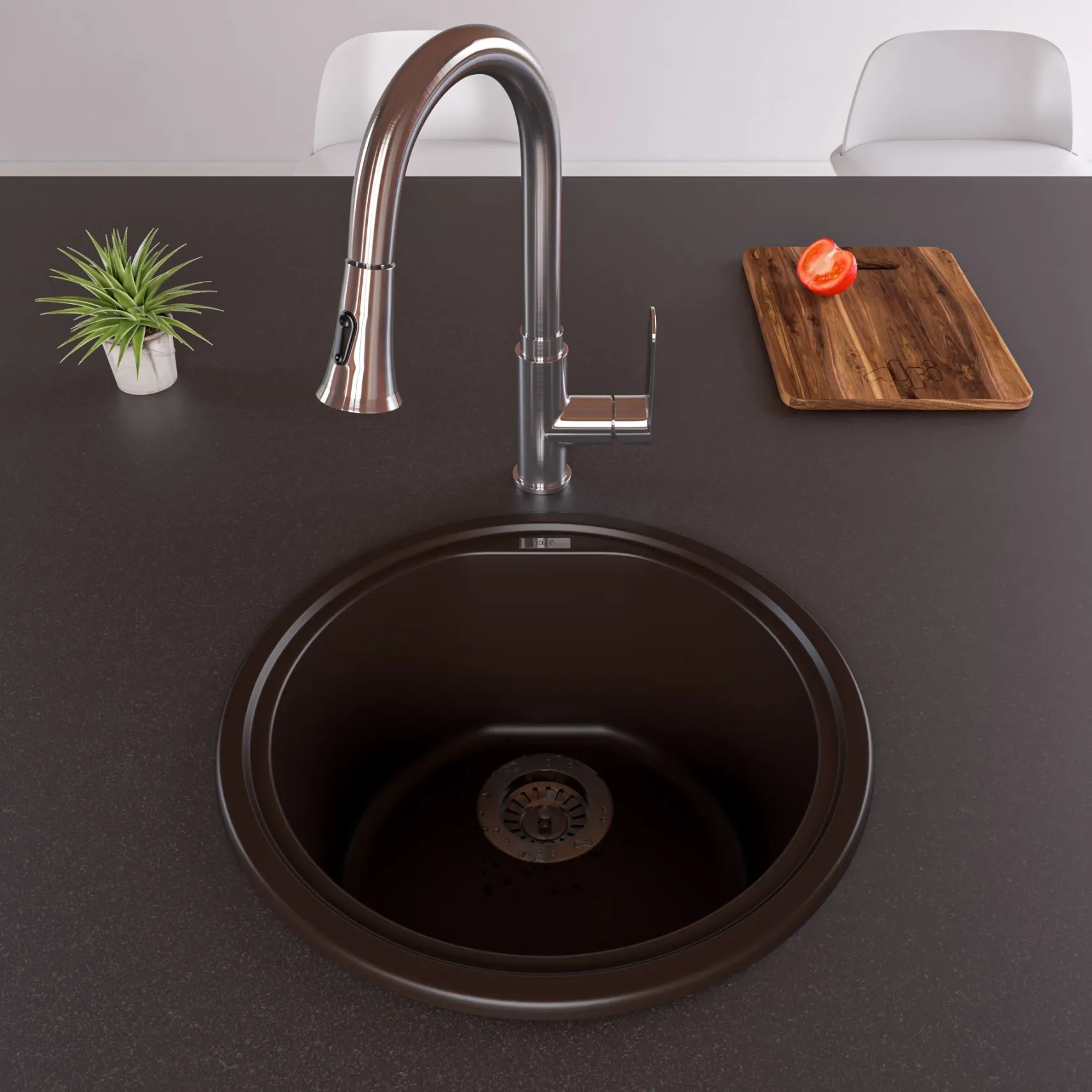 ALFI brand AB1717DI-C Chocolate 17" Drop-In Round Granite Composite Kitchen Prep Sink