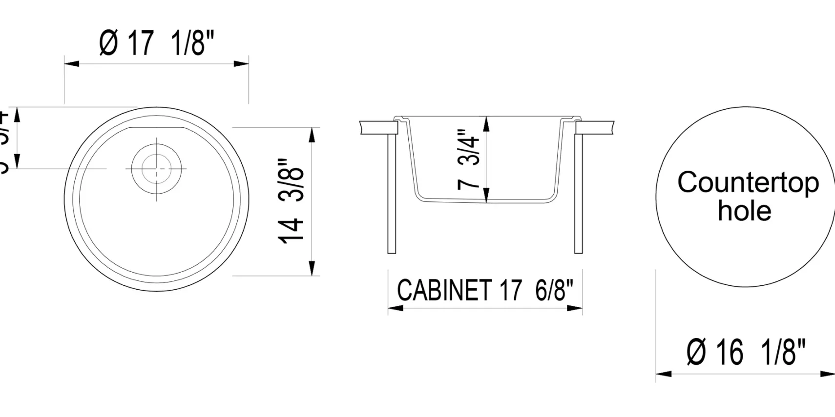 ALFI brand AB1717DI-C Chocolate 17" Drop-In Round Granite Composite Kitchen Prep Sink