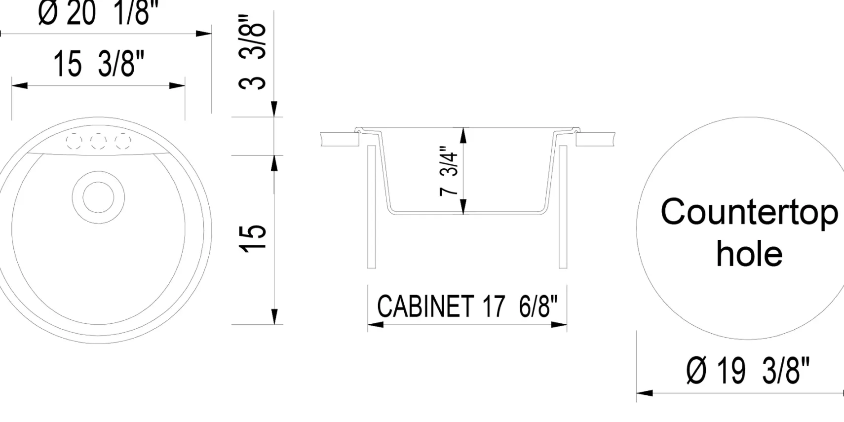 ALFI brand AB2020DI-T Titanium 20" Drop-In Round Granite Composite Kitchen Prep Sink