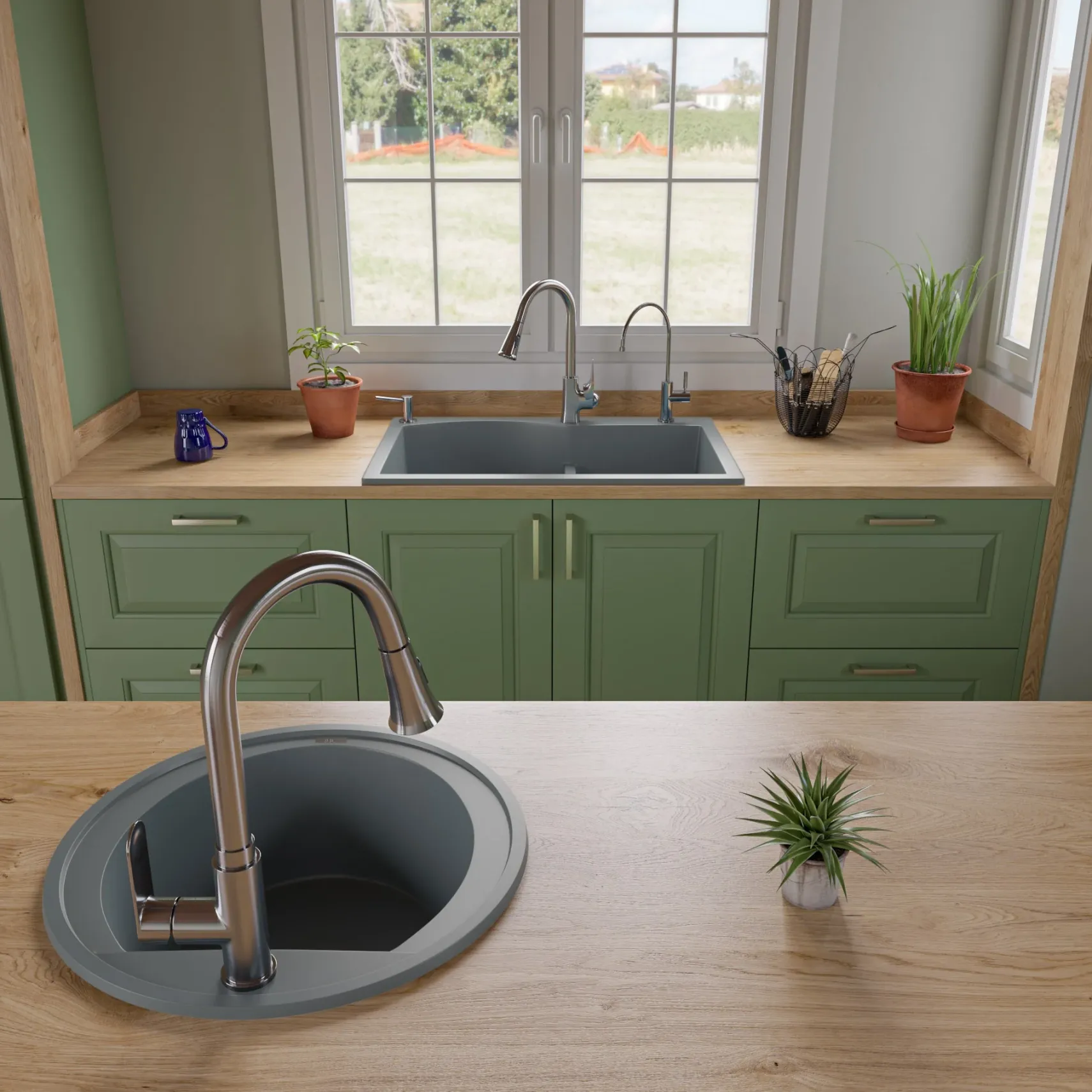 ALFI brand AB2020DI-T Titanium 20" Drop-In Round Granite Composite Kitchen Prep Sink
