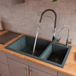 ALFI brand AB3319DI-T Titanium 34" Double Bowl Drop In Granite Composite Kitchen Sink