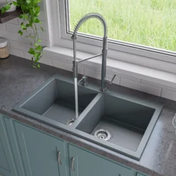ALFI brand AB3420DI-T Titanium 34" Drop-In Double Bowl Granite Composite Kitchen Sink