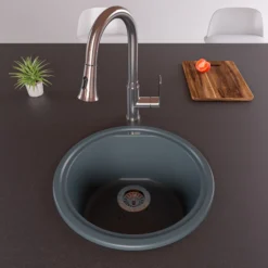 ALFI brand AB1717DI-T Titanium 17" Drop-In Round Granite Composite Kitchen Prep Sink