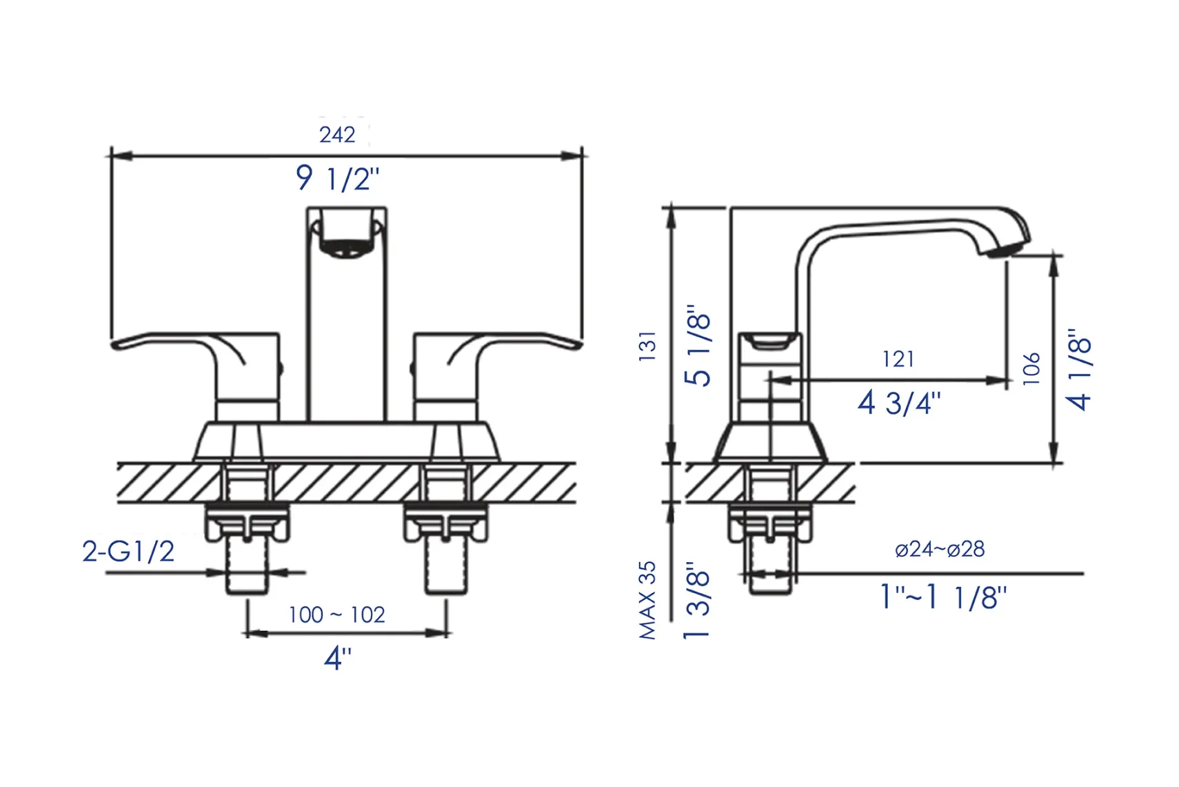 ALFI brand AB1493-PC Polished Chrome Two-Handle 4'' Centerset Bathroom Faucet