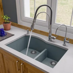 ALFI brand AB3320UM-T Titanium 33" Double Bowl Undermount Granite Composite Kitchen Sink