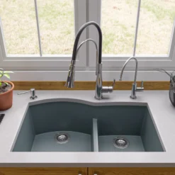 ALFI brand AB3320UM-T Titanium 33" Double Bowl Undermount Granite Composite Kitchen Sink
