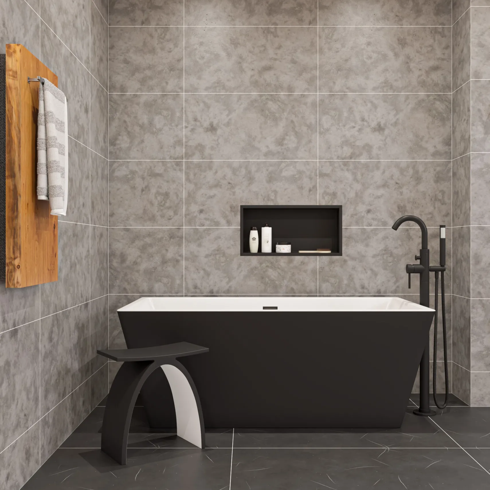 ALFI brand Brass, AB2534-BM Black Matte Single Lever Floor Mounted Tub Filler Mixer w Hand Held Shower Head