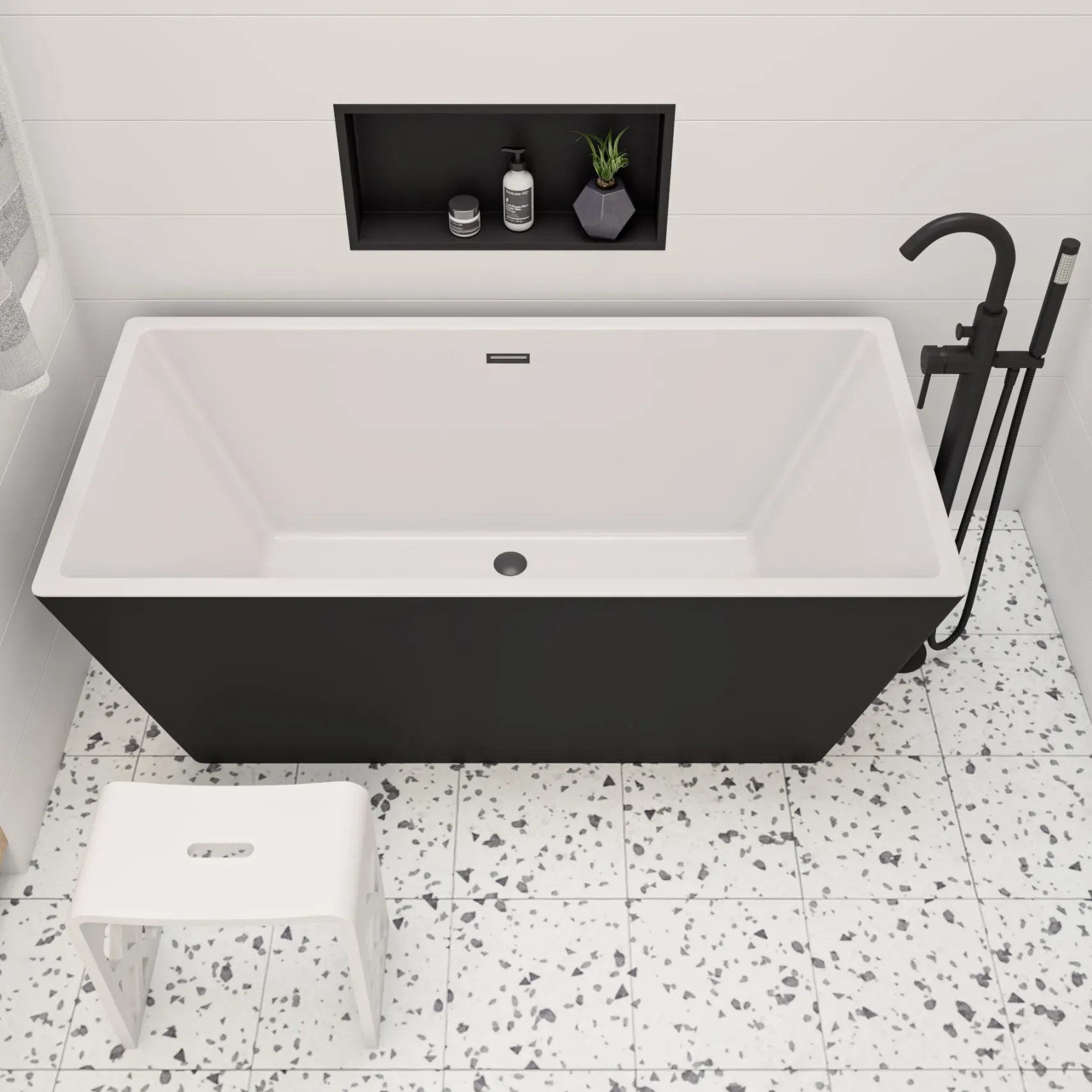 ALFI brand Brass, AB2534-BM Black Matte Single Lever Floor Mounted Tub Filler Mixer w Hand Held Shower Head