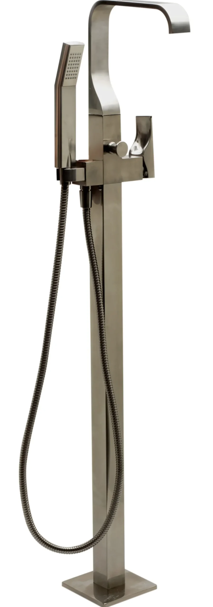 ALFI brand Brass, AB2180-BN Brushed Nickel Single Lever Floor Mounted Tub Filler Mixer w Hand Held Shower Head