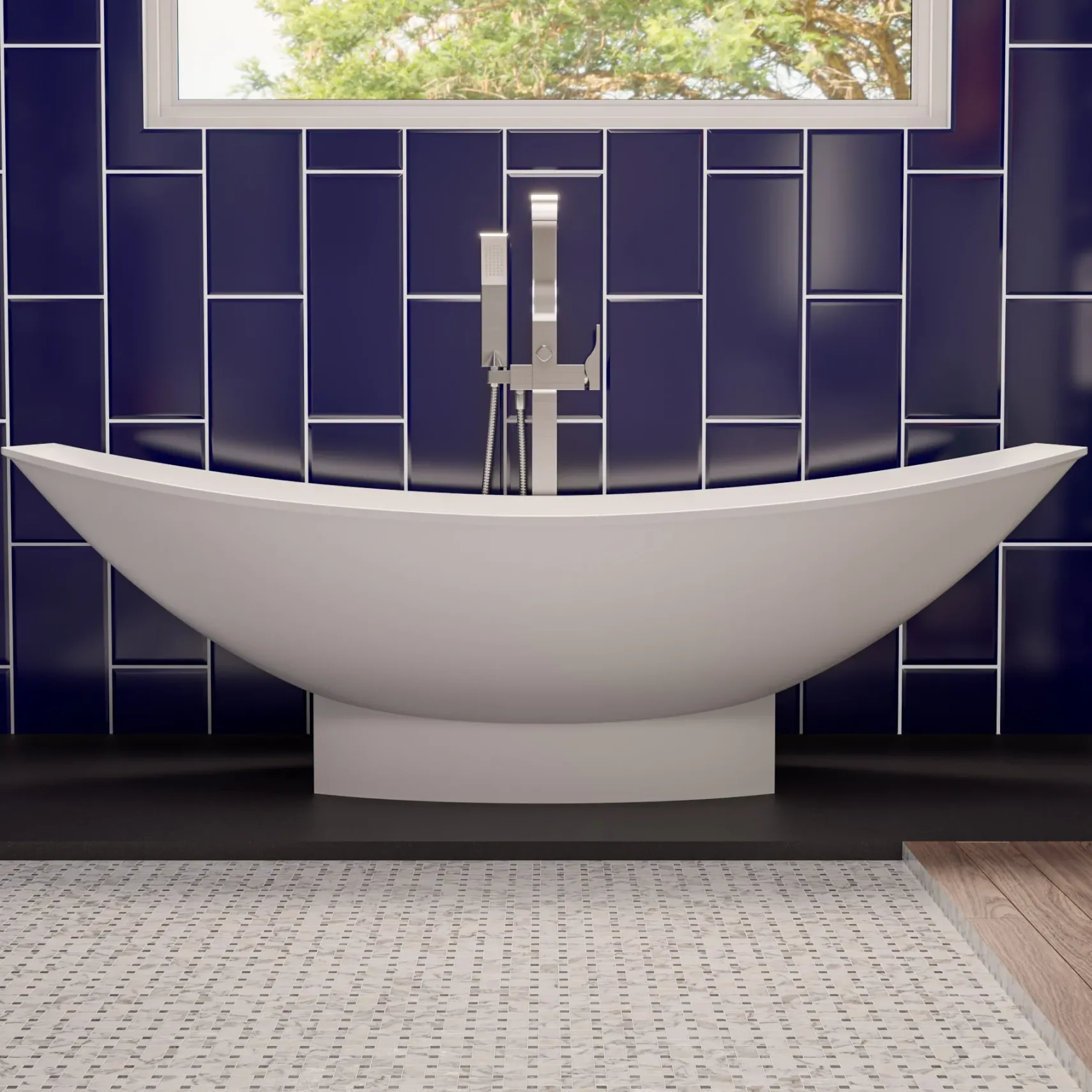 ALFI brand Brass, AB2180-BN Brushed Nickel Single Lever Floor Mounted Tub Filler Mixer w Hand Held Shower Head