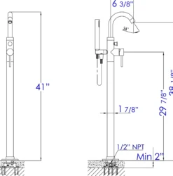 ALFI brand Brass, AB2534-BN Brushed Nickel Single Lever Floor Mounted Tub Filler Mixer w Hand Held Shower Head