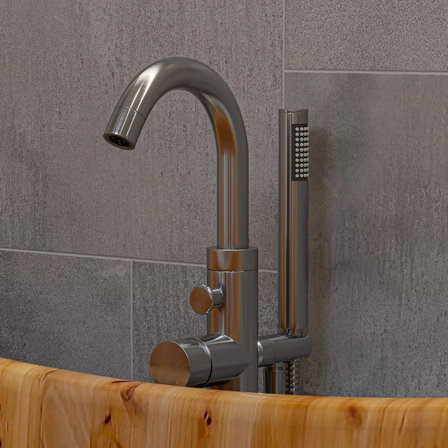 ALFI brand Brass, AB2534-BN Brushed Nickel Single Lever Floor Mounted Tub Filler Mixer w Hand Held Shower Head